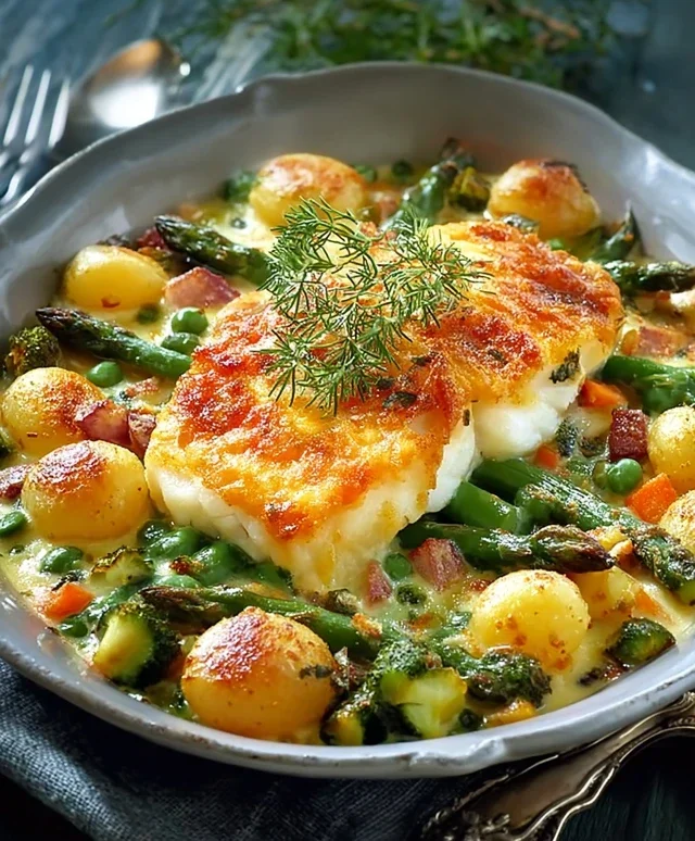 Fruehlings Gemuese Auflauf Zanderfilet