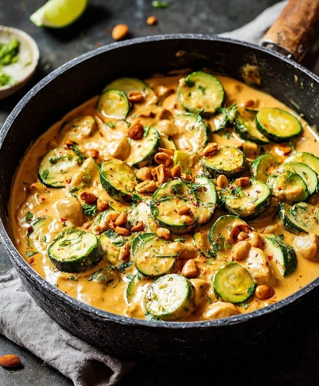 Cremige Zucchini Bohnenpfanne Erdnussbutter