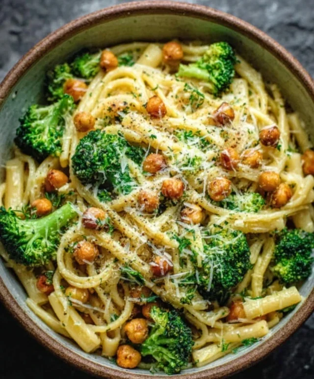 Broccoli Chickpea Pasta with Garlic Olive Oil