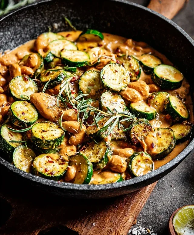 Cremige Zucchini Bohnenpfanne Erdnussbutter