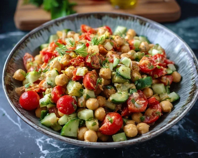Kichererbsen Salat mit Gurke und Tomaten