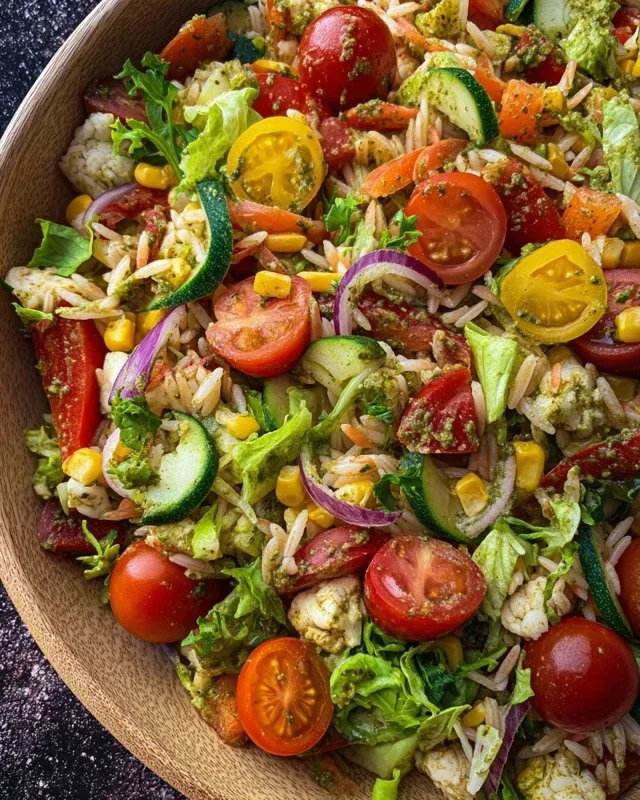 Bunter Reissalat mit Pesto Dressing