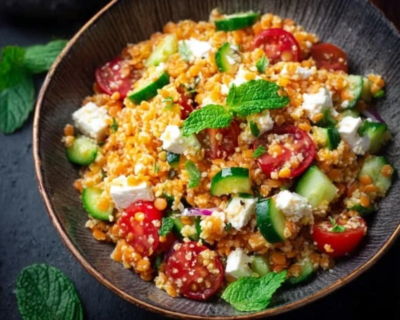 Orientalischer Rote Linsensalat mit Feta einfach genießen!