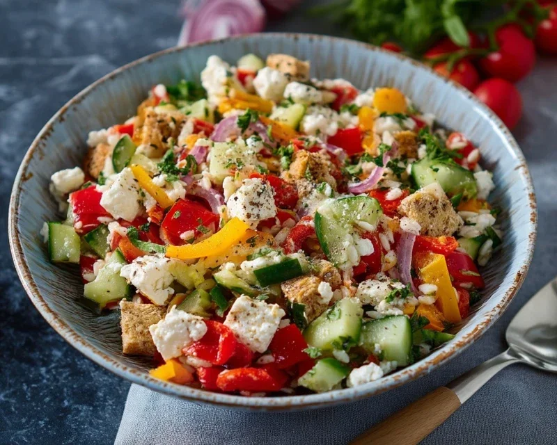 Mediterraner Reissalat mit Feta, Gurken und Paprika