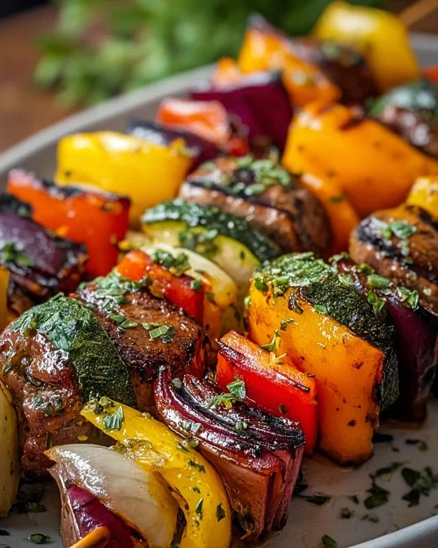 Gegrillte Gemüsespieße mit Kräutermarinade einfach zubereiten.