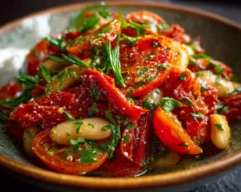 Marinierter getrockneter Tomaten-Bohnen-Salat – frisch & aromatisch