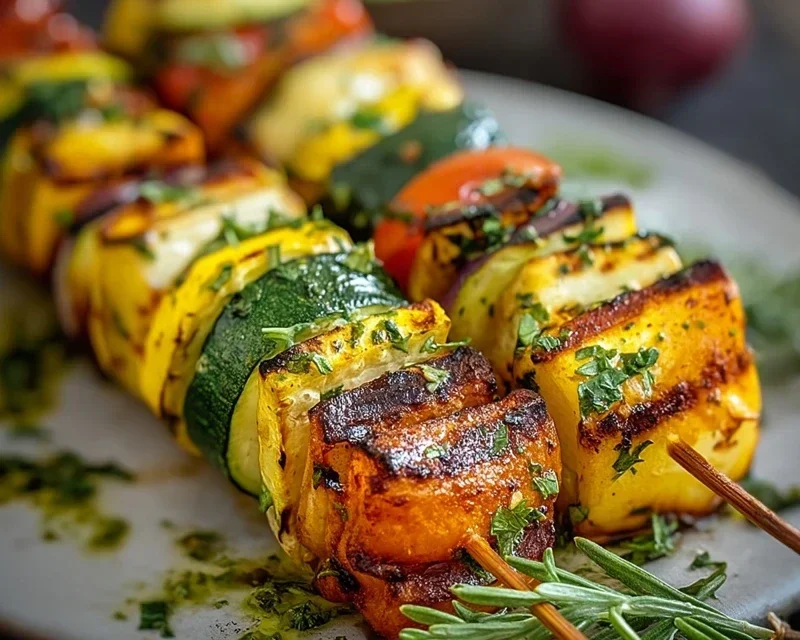 Gegrillte Gemüsespieße mit Kräutermarinade einfach zubereiten.