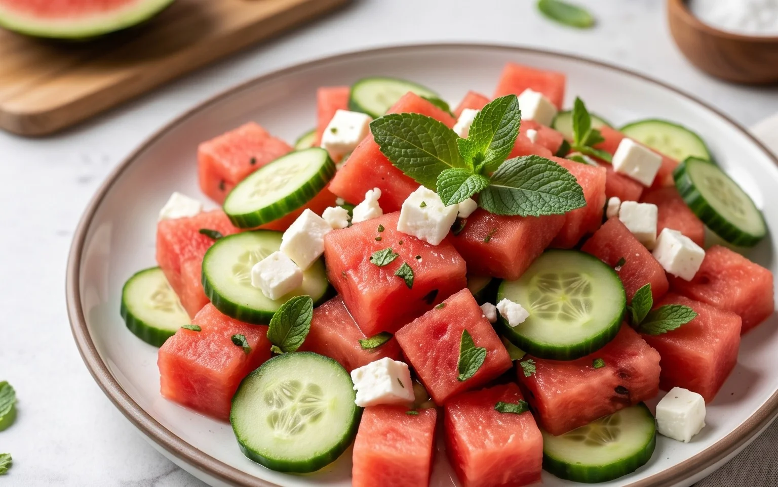 SIMPLE Watermelon + Cucumber + Feta Salad