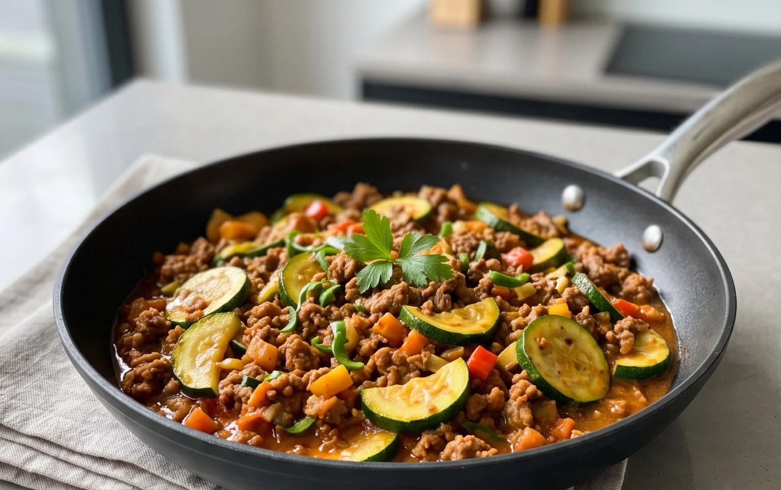 Schnelle Zucchini Hackfleisch Pfanne