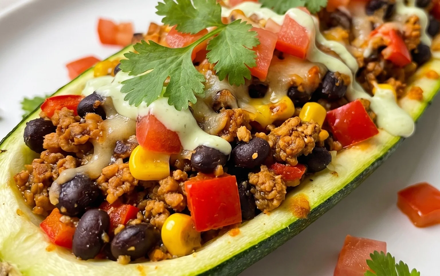 Gefüllte Zucchini-Schiffchen nach mexikanischer Art (Low Carb, Vegan)
