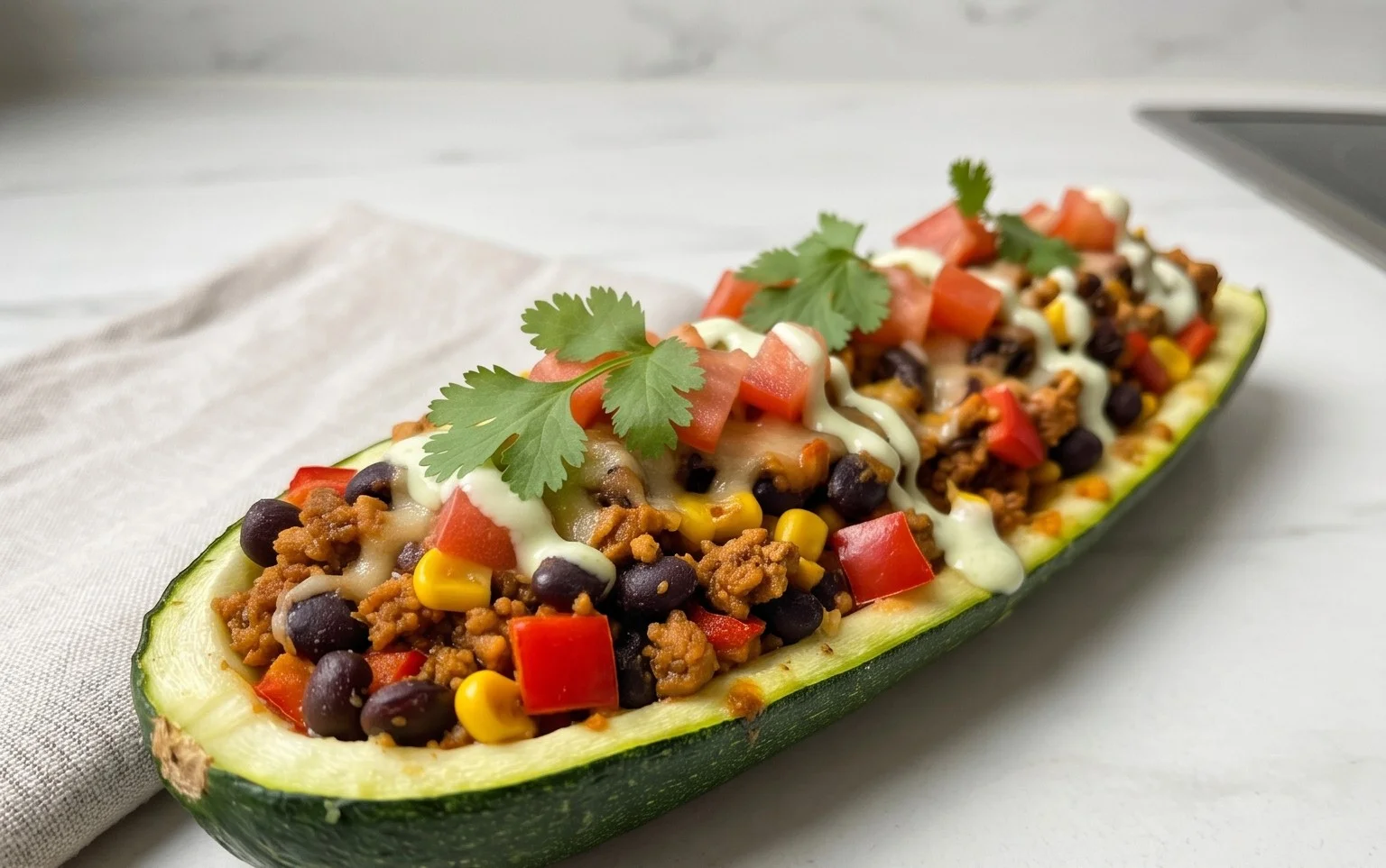 Gefüllte Zucchini-Schiffchen nach mexikanischer Art (Low Carb, Vegan)