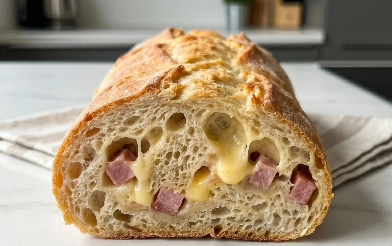 Handbrot mit Schinken und Käse
