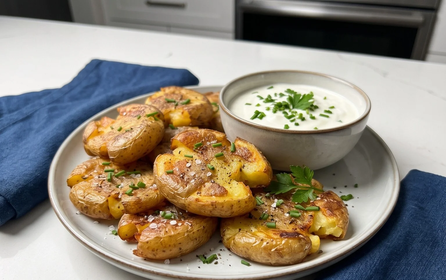 Smashed Potatoes mit Dip - einfach & genial