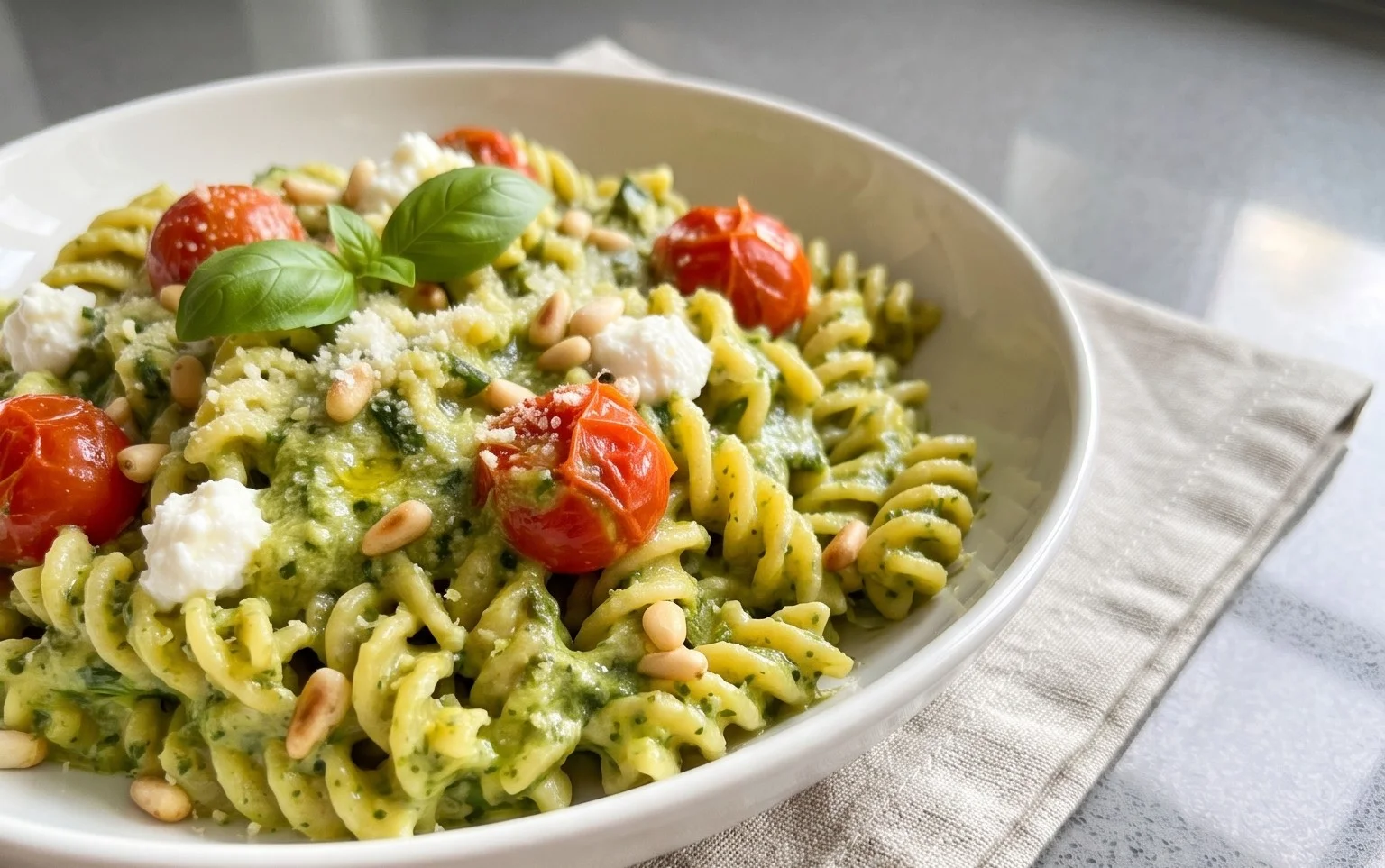 One Pot Creamy Pesto Pasta