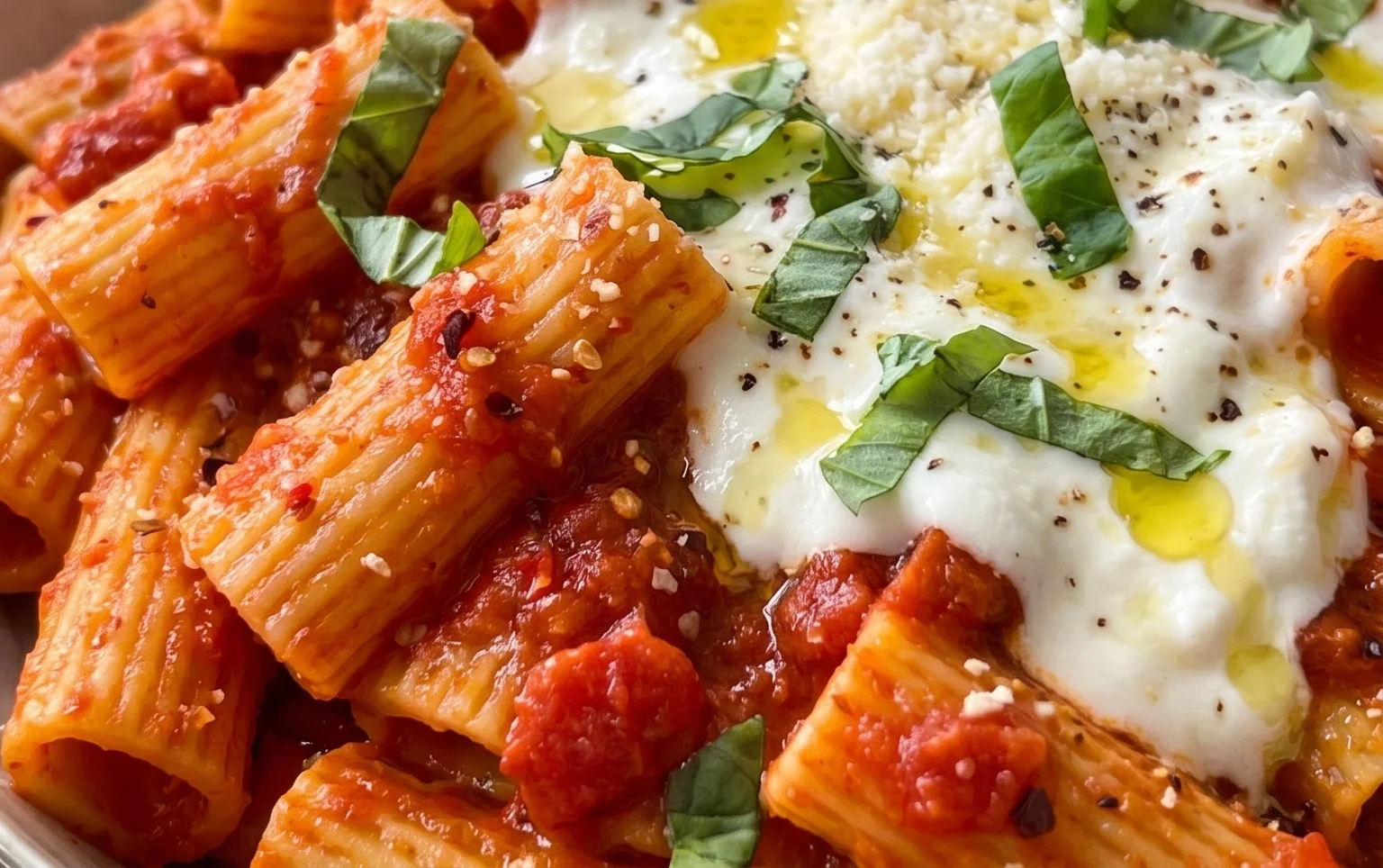 Spicy burrata rigatoni