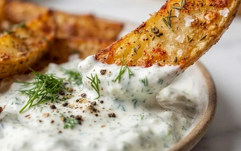 Kartoffelspalten mit Gurkendip