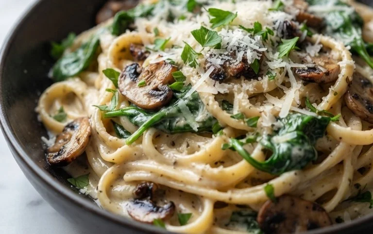 One-Pot Garlic Parmesan Pasta with Spinach and Mushrooms