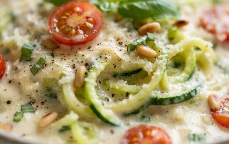 Zucchini-Spaghetti in cremiger Sauce– Zoodles