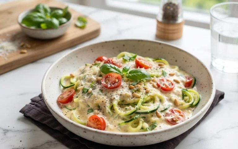 Zucchini-Spaghetti in cremiger Sauce– Zoodles