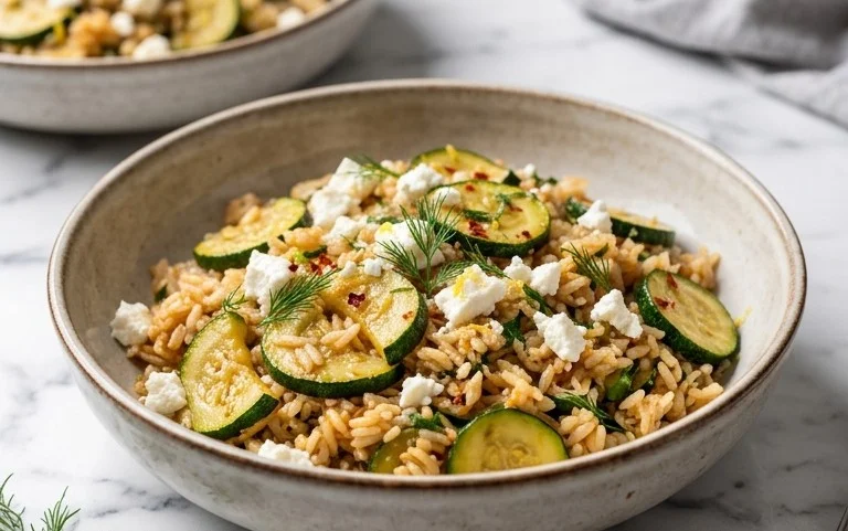 Zucchini-Reis-Pfanne mit Feta