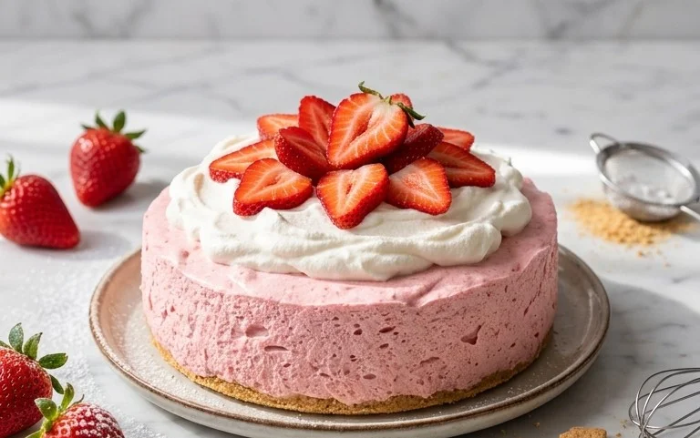 3 Ingredient No Bake Strawberry Cloud Cake