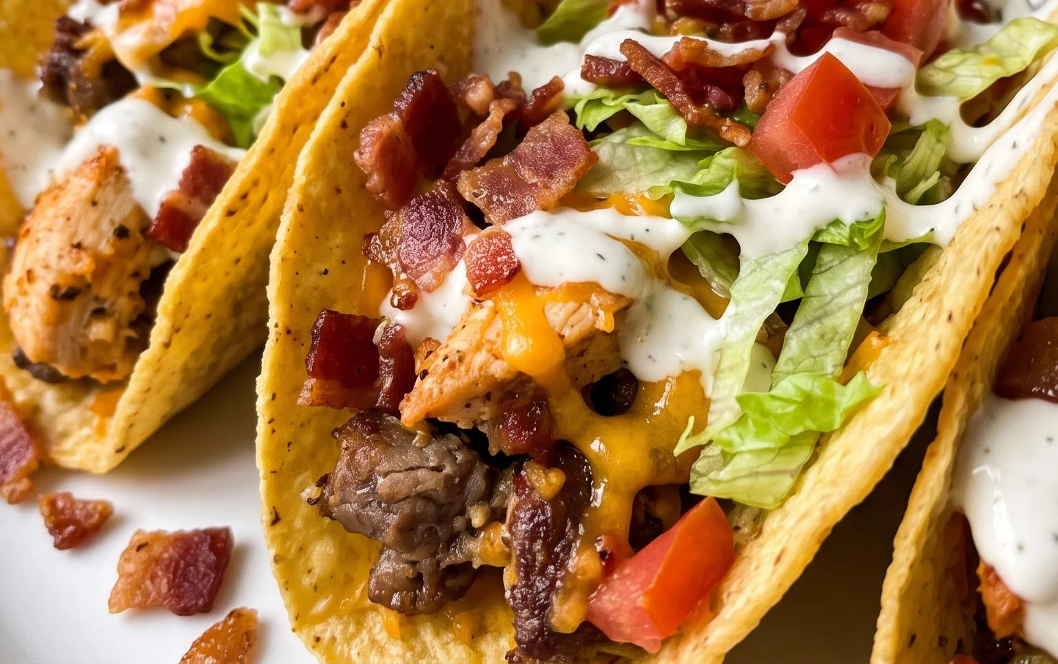 Baked Chicken Beef Bacon Ranch Tacos