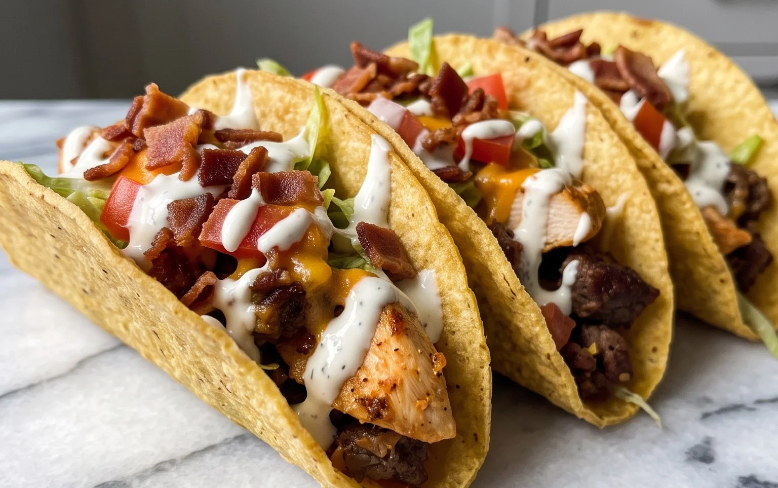 Baked Chicken Beef Bacon Ranch Tacos