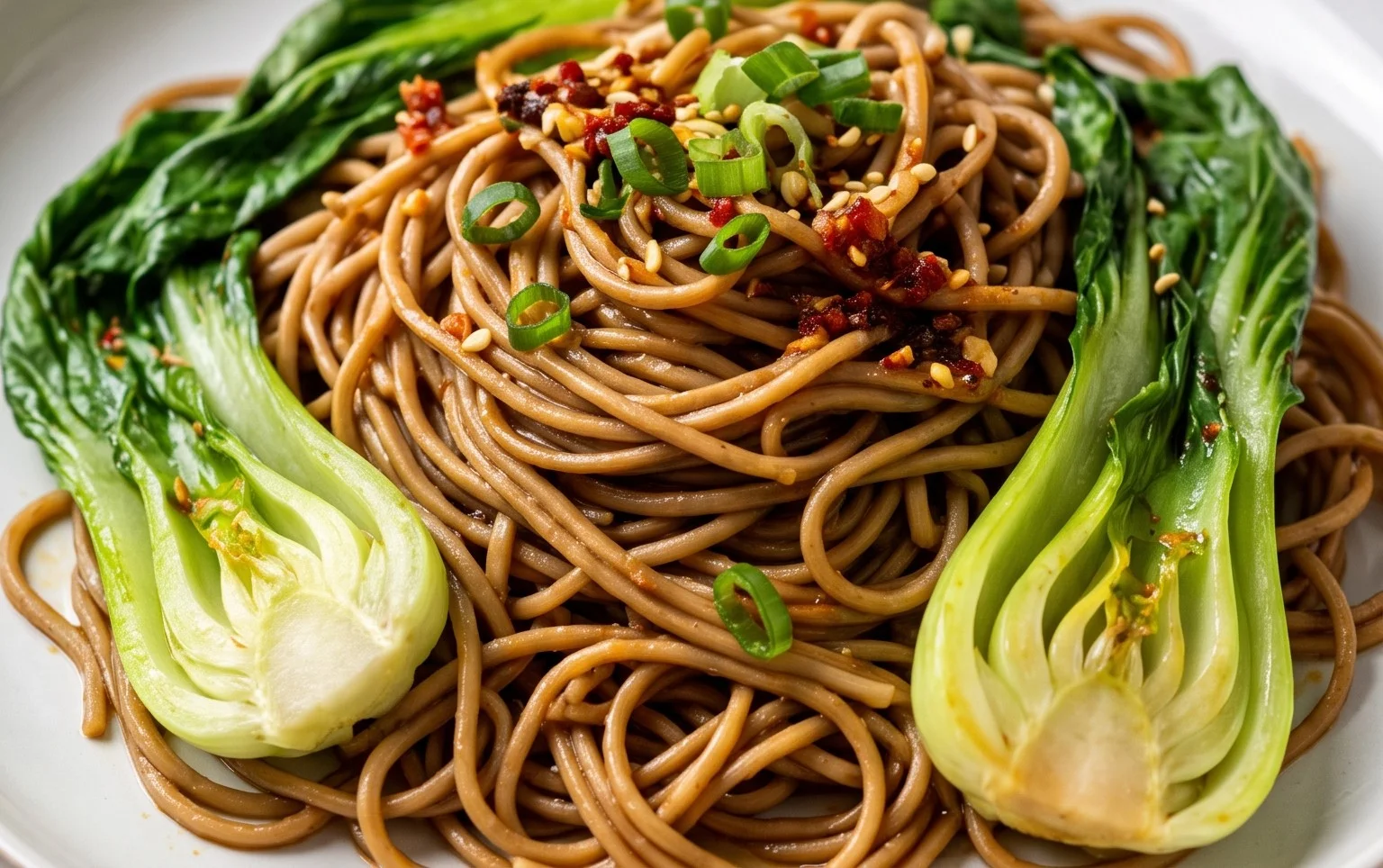 Spicy Garlic Soba Noodles with Bok Choy