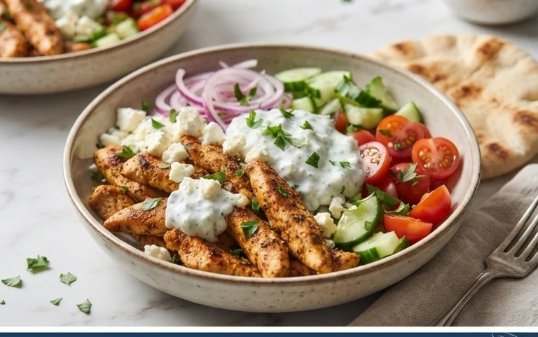 Mediterranes Hähnchen-Gyros mit Feta-Tzatziki genießen!