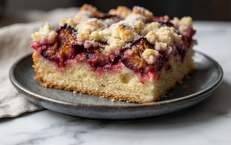 Rezept für Streusel-Pflaumenkuchen vom Blech mit Hefeteig