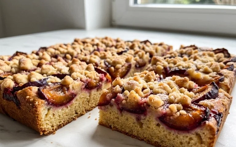 Pflaumenkuchen mit Streusel vom Blech (Quark-Öl-Teig)