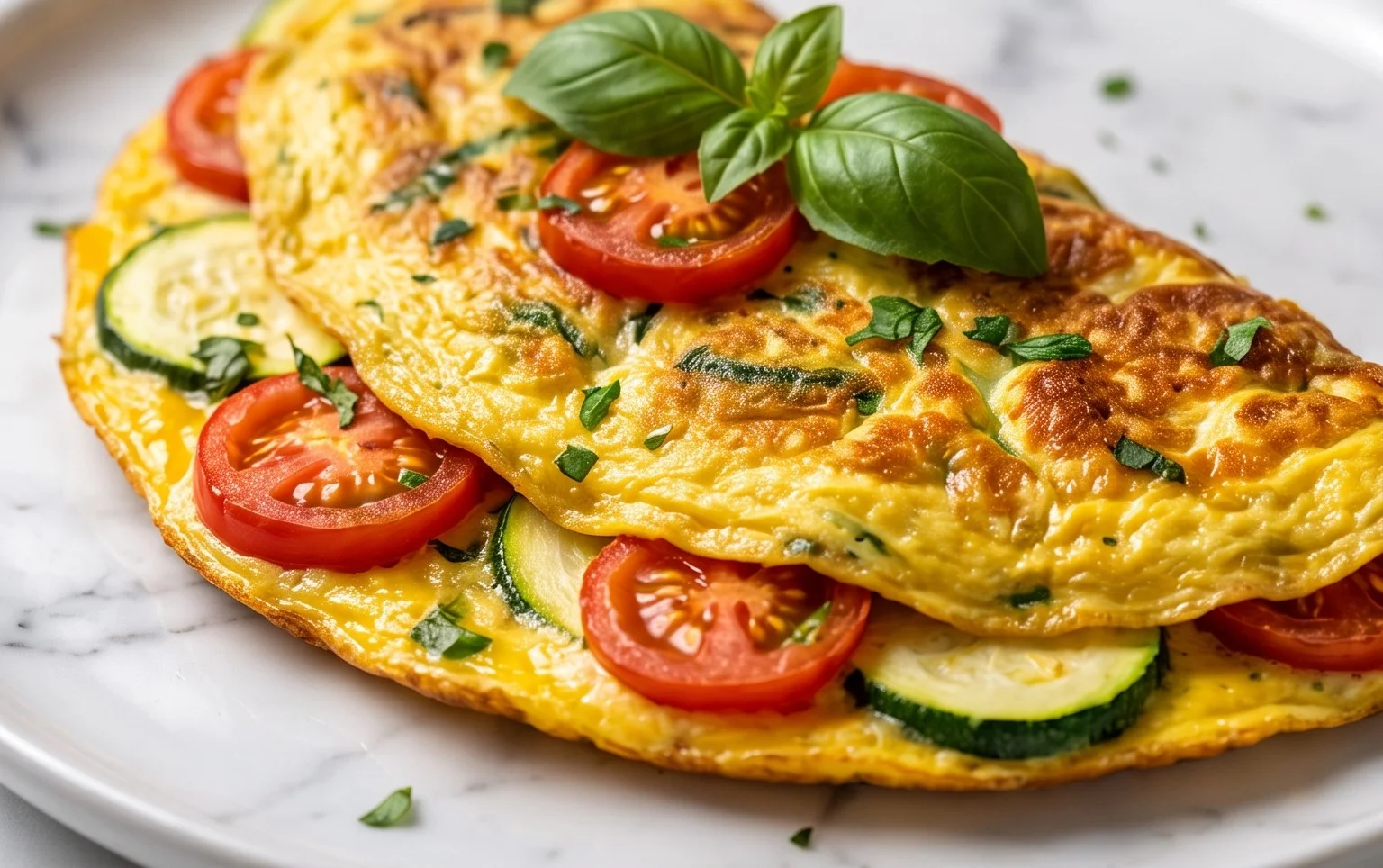 Zucchini-Omelett mit Tomaten und Basilikum