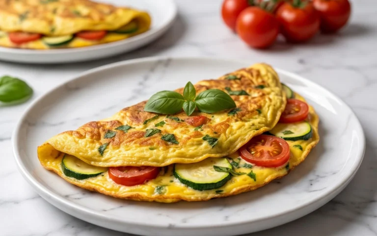 Zucchini-Omelett mit Tomaten und Basilikum