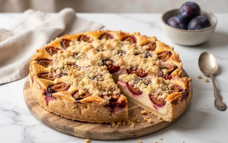 Zwetschgen-Käsekuchen - mit Mürbeteigboden & Streusel