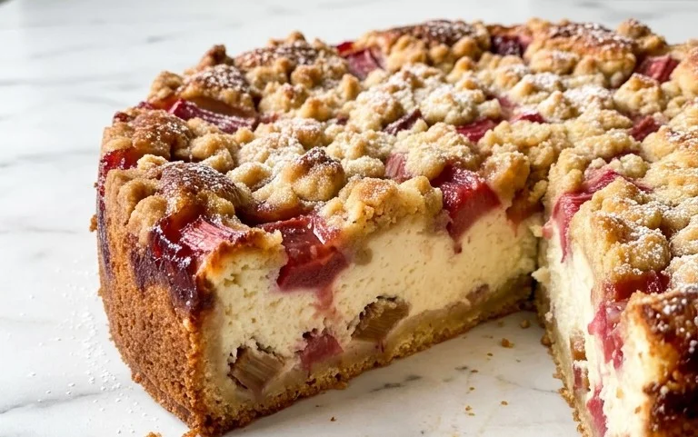 Rhabarber Käsekuchen mit Streuseln